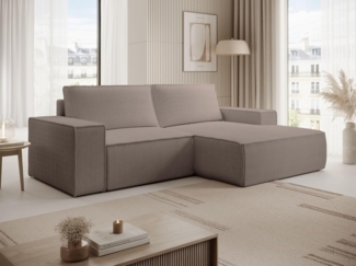 Selsey Ecksofa Beige Sofa Mit Schlaffunktion Rechtsseitiges Inkl. Bettkasten 240x167 cm Und Abnehmbare Rückenkissen Kleines Couch Sofa Modular Ottomane Kompakt Für Kleine Wohnräume Cord Bezug