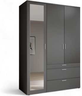 Stella Trading VESALA Kleiderschrank mit Spiegeltür in Graphit - Vielseitiger Drehtürenschrank 3-türig für Ihr Schlafzimmer - 135 x 195 x 56 cm (B/H/T)