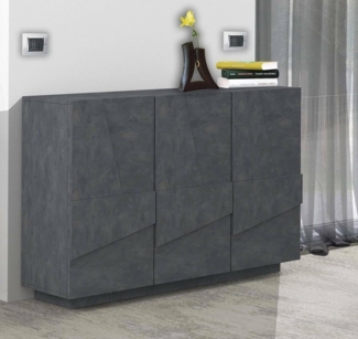 Dmora - Kommode Elia, Multifunktions-Wohnzimmer-Buffet, 3-türiges Wohnzimmer-Sideboard, 100 % Made in Italy, 121 x 38 x 86 cm, Schiefer,