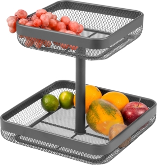 Obstetagere, Brotkorb eckig 2-stöckig, Obstschale, Obstkorb aus grauem Metall