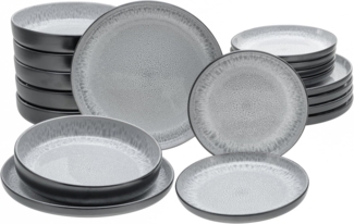 CreaTable Teller-Set Nordic Fjord (18-tlg), 6 Personen, Steinzeug, je 6 Speiseteller 26 cm, Suppenteller 22,5 cm, Dessertteller 19,5 cm