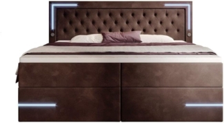 Boxspringbett Carlotta mit LED, Stauraum und USB (Samt) 180x200 Braun H4 (100kg+)