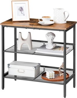 HOOBRO Beistelltisch, 3 Ebenen Couchtisch, Nachttisch mit 2 verstellbaren schrägen Regalen, für kleine Räume, Flur, Wohnzimmer, Schlafzimmer, Vintagebraun und Schwarz EBF23BZ01G1
