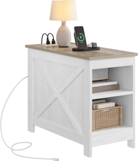 YITAHOME Beistelltisch mit Ladestation, Couch Beistelltisch mit Doppellagigem Stauraum, 60X30X50CM Nachttisch für Schlafzimmer, Wohnzimmer, für Räume, Wohnzimmer, Schlafzimme, Weiß