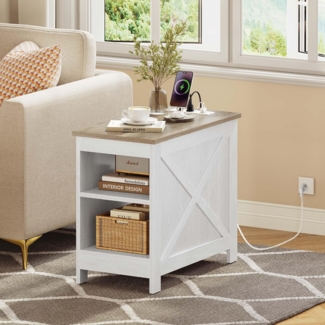 YITAHOME Beistelltisch mit Ladestation, Couch Beistelltisch mit Doppellagigem Stauraum, 60X30X50CM Nachttisch für Schlafzimmer, Wohnzimmer, für Räume, Wohnzimmer, Schlafzimme, Weiß