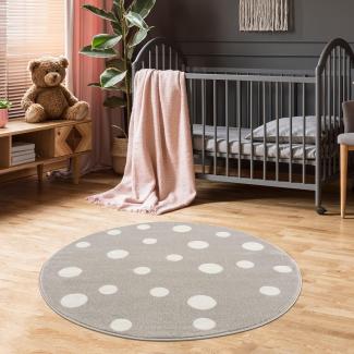 Jimri Kinderteppich DOTS l Pünktchen Gepunktet l Öko-Tex Siegel | Farbe: Beige Blau Rosa | Kinderzimmer/Jugendzimmer