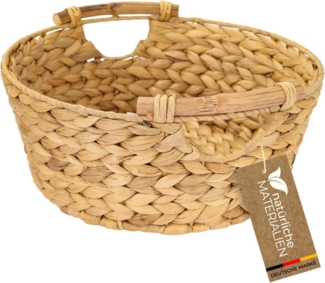 HMF Aufbewahrungskorb Präsentkorb, Aufbewahrungskorb rund, Korb geflochten aus Wasserhyazinthe mit Holzgriffen, 30 x 12 cm