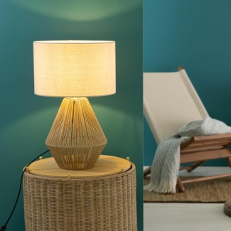 Lightbox Tischleuchte im Nature Stil, mit Schnurzwischenschalter, für LED Leuchtmittel geeignet, 1xE27 max. 42W, Textil/Papier/Metall - Natur/Beige