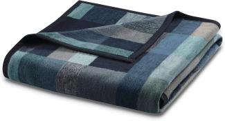 Wohndecke Color Squares Dark blue, blau karierte Sofadecke in 150x200 cm, Biederlack, Decke aus Baumwollmix, Made in Germany