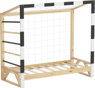 ML-DESIGN Kinderbett Kinderbett Fußballtor Holzbett mit Lattenrost Kletterleiter & Netz, Abenteuerbett 70x140 cm Beige für Kinder aus Kiefernholz