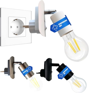 TRANGO LED Steckdosenleuchte, 11-061 LED Steckerleuchte inkl. 1x 8 Watt 3000K warmweiß E27 LED Leuchtmittel in Weiß matt *ANNA*, warmweiß,Wandleuchte, Leselampe, Küchenlampe, warmweiß, Wandleuchte, Leselampe, Küchenlampe, Nachtlicht, Wandlampe