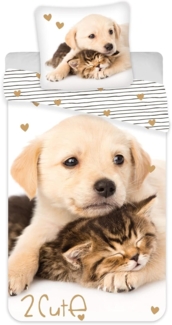 Jerry Fabrics Bettwäsche Golden Retriever - Hund & Katze - Wende-Bettwäsche-Set, 135x200 80x80, Baumwolle, 100% Baumwolle