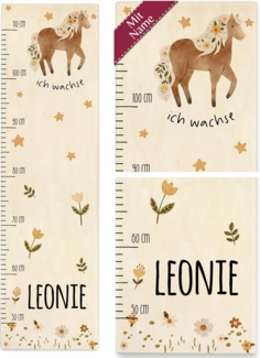 Kinder - Pferde - Ich wachse Messlatte Pferd Pferdemotiv Kindermesslatte - 50-110 cm - Holz - personalisierte mädchen
