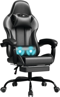 JUMMICO Gaming Stuhl mit massagefunktion, ergonomischer Gaming Stuhl,EIN Gamingstuhl mit Lendenkissen, Fußstütze und Kopfstütze,PC - Stuhl, Tragfähigkeit 150 kg - Grau