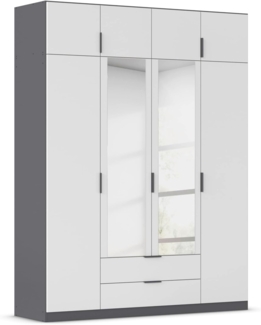 Rauch Möbel Lagoa, Kleiderschrank, Garderobe für Schlafzimmer, Kinderzimmer, Jugendzimmer 8-türig, mit Spiegel, 2 Schubladen, mit Zubehör Premium, Farbe Weiß/Grau metallic, Schwarz, Breite 181 cm