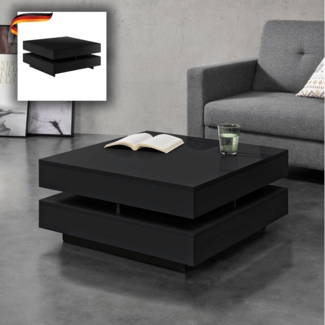 DELUKE® Couchtisch mit Stauraum PUNA - 75x75x35,5cm Sofatisch eckig Stubentisch Wohnzimmertisch Kaffeetisch Beistelltisch rechteckig Tisch für Couch Schwarz