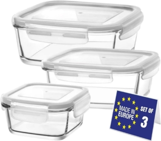 LAV Vorratsglas Fresco 3er Set, Frischhaltedose aus Glas mit Deckel, (Set, 3-tlg, 3er Set), Hält Lebensmittel länger frisch und organisiert