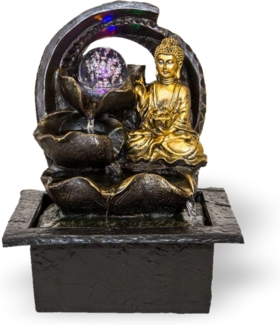 Zimmerbrunnen mit Buddha Gyan und LED Beleuchtung, Feng Shui Dekobrunnen für die Wohnung und Büro