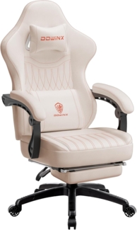 Dowinx Gaming Stuhl mit Frühling Kissen,Racing Gamer Stuhl mit Massage Lendenwirbelstütze, Ergonomischer Gaming Sessel mit Fußstütze Bürostuhl PU Leder Weiß