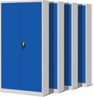 4er Set Aktenschrank C001H Büroschrank Metallschrank Stahlschrank Werkzeugschrank Stahlblech Pulverbeschichtet Flügeltürschrank Abschließbar 195 cm x 90 cm x 40 cm (grau/blau)