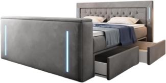 Boxspringbett Divaneo mit TV Lift und Stauraum (2 Schubladen) 200x200 Grau H4 (100kg+)
