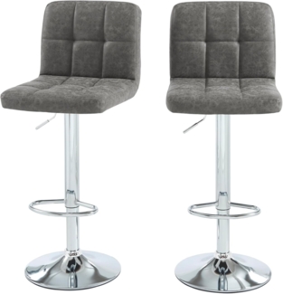 BAÏTA Barhocker Gary 2er Set PU grau mit silbernem Metallgestell