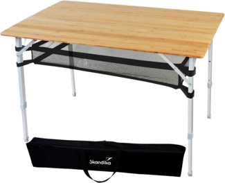 Skandika Campingtisch Tolja Bambus Falttisch mit Netzablage, 3-Fach höhenverstellbar, 100x65 cm, wetterfest, UV-beständig, Klapptisch für Garten, Balkon