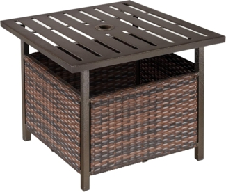 Outsunny Rattantisch Gartentisch Terrassentisch Kaffeetisch mit Schirmloch Perfekt für Garten Balkon Terrasse 55,5 x 55,5 x 46 cm Braun