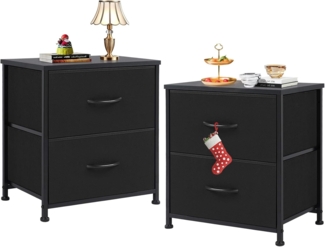 DUMOS Nachttisch 2er Set Beistelltisch Stoff Schubladenschrank Schmal Schrank Kommode Schlafzimmer Industrial Stil für Wohnzimme Kinderzimmer Flur Aufbewahrungsschrank