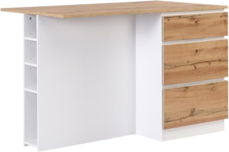 Vente-unique - Kücheninsel mit 6 Schubladen & 4 Ablagefächern aus MDF - Holzfarben hell & Weiß - POMARELA