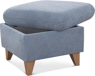 CAVADORE Hocker Lotta / Skandinavischer Stauraumhocker als Beistellhocker oder Fußhocker / 58 x 47 x 58 / Webstoff, Hellblau