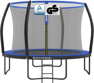 Songmics Trampolin mit Leiter, Sicherheitsnetz und gepolsterten Stangen, Stahl blau, Ø 366 cm
