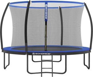 Songmics Trampolin mit Leiter, Sicherheitsnetz und gepolsterten Stangen, schwarz-blau, Ø366cm