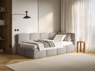 Selsey Polsterbett 90x200 cm Rechts mit Bettkasten Jugendbett für Kinderzimmer Inkl. HR30 Matratze Stabiler Kiefern Fichtenholzrahmen Gepolstetes Kopfteil Komfortabel & Praktisch Taupe