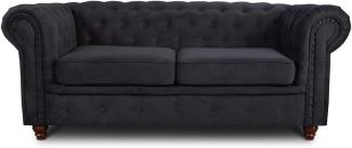 Sofa Chesterfield Asti 2-Sitzer, Couchgarnitur 2-er, Sofagarnitur, Couch mit Holzfüße, Polstersofa - Glamour Design (Schwarz (Capri 19))