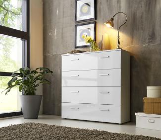 Schubladen Kommode Sideboard Anrichte MARBELLA in Hochglanz Weiß - Made in Germany - Höhe 91cm, Breite 88cm, Tiefe 32cm