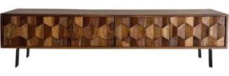 Lowboard Sheesham Massivholz 160cm TV-Board 3D Fronten 4 Türen Kabeldurchlass Metallbeine Schwarz