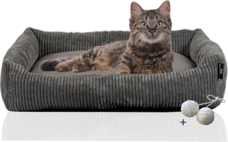 Rohrschneider Tierbett Katzenbett mit Kissen aus Cordstoff Katzensofa, inkl. Spielkugelset