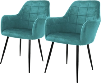 ML-DESIGN Stuhl Esszimmerstuhl ergonomisch & gepolstert, Esstischstuhl mit Rückenlehne (2 St), Wohnzimmerstuhl Blau Samtbezug Metallbeine Küchenstuhl Polsterstuhl