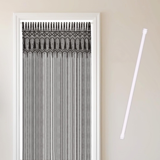 Cozyor Türvorhang Makramee 132 x 200 cm Boho Vorhang Fenstervorhang Raumteiler, Schlaufen (1 St), Baumwolle, mit Klemmstange ohne Bohren schwarz, Wandteppich Raumtrenner