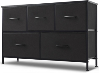 DUMOS Kommode mit Schubladen - kommoden & Sideboards für Schlafzimmer Geeignet, Komodenschrank mit 5 Schubladen, Stoffkommode mit Stabilem Stahlrahmen, Ideal für Schlafzimmer, Wohnzimmer (Schwarz)