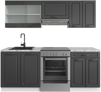 Vicco Küchenzeile R-Line, Anthrazit Landhaus/Weiß, 200 cm, AP Marmor