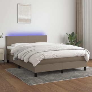 vidaXL Polsterbett mit Matratze & LED Taupe 140x200 cm Stoff