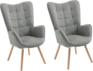 MEUBLE COSY Sessel 2er Relaxsessel Lehnstühle Polstersessel Einzelsofa mit Holzbein Ohrensessel für Wohnzimmer Schlafzimmer Büro Vanity, Stoff, Grau