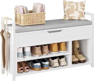 IRONCK Schuhbank mit Sitzfläche, Sitzbank mit Stauraum, Schuhschrank, offene Fächer, Metall Rahmen, Kunstleder, 130kg belastbar, Schuhregal für Eingang,Flur,Wohnzimmer,Schlafzimmer (Weiß)
