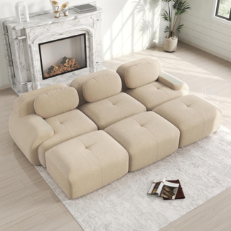 Ball & Cast Cord Sofa, Boneless Couch mit Ottomane, Ohne Montage, Sofa Modular mit Polsterung für Wohnzimmer, Schlafzimmer, Beige, 3 Sitze + 3 Ottomane