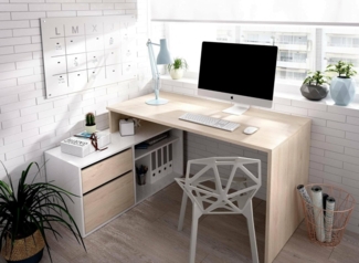Dmora - Gardena-Schreibtisch, Schreibtisch mit Mehreren Positionen für das Büro oder Schlafzimmer, Mehrzweck-Ecktisch, 139 x 92 x 75 cm, Weiß und Eiche
