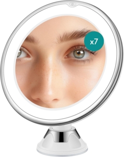 Navaris Kosmetikspiegel Vergrößerungsspiegel mit LED Beleuchtung Saugnapf - Spiegel mit 7fach (1-St)