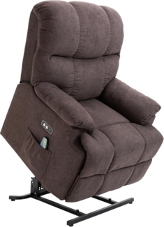 HOMCOM Massagesessel Aufstehhilfe elektrischer Relaxsessel mit Wärmefunktion Verstellbarer Winkel USB Fernbedienung Kurzplüsch Dunkelbraun 83 x 95 x 105 cm