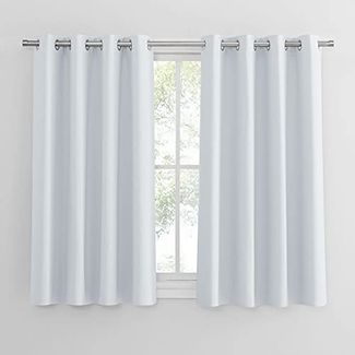 PONY DANCE Thermogardinen Hitzeschutz Ösenschal 2er Set H 137 x B 117 cm Verdunkelungsvorhang Weiss Vorhänge Wohnzimmer Modern Kurz Thermal Curtains, Grau-weiß